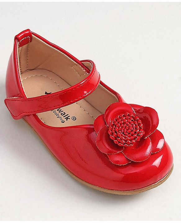 Cute Walk by Babyhug Velcro Closure Bellies With Flower Applique- Red