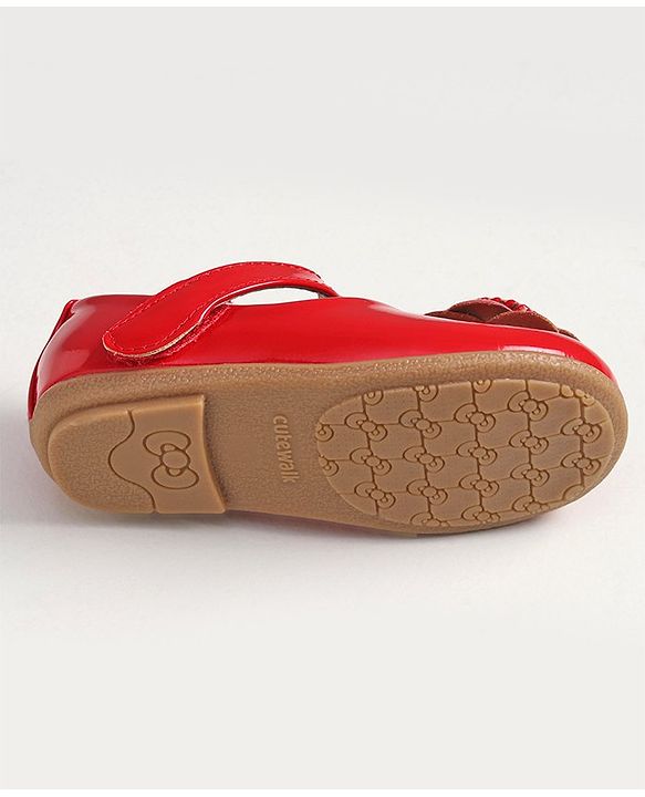 Cute Walk by Babyhug Velcro Closure Bellies With Flower Applique- Red