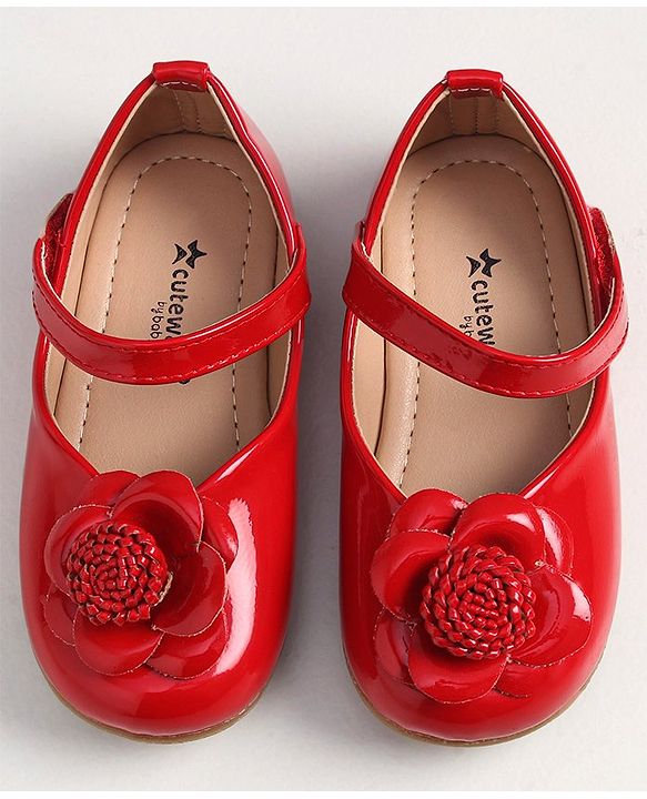 Cute Walk by Babyhug Velcro Closure Bellies With Flower Applique- Red