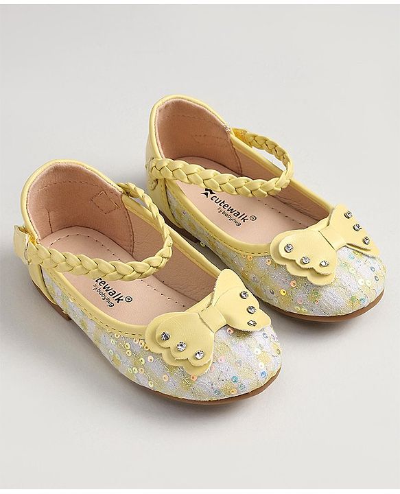 Cute Walk by Babyhug Velcro Closure Bellies With Bow Applique- Yellow
