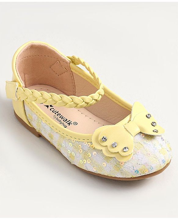 Cute Walk by Babyhug Velcro Closure Bellies With Bow Applique- Yellow