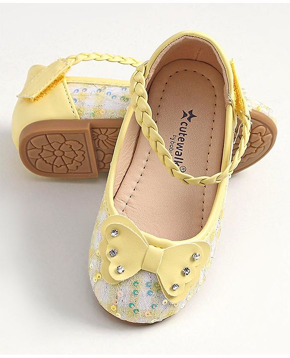 Cute Walk by Babyhug Velcro Closure Bellies With Bow Applique- Yellow