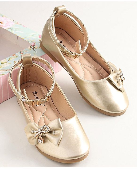 Cute Walk by Babyhug Buckled Closure Bellies With Bow Applique- Golden