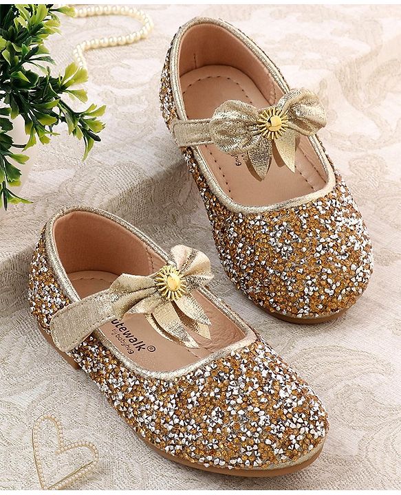 Cute Walk by Babyhug Buckled Closure Bellies With Bow Applique- Golden