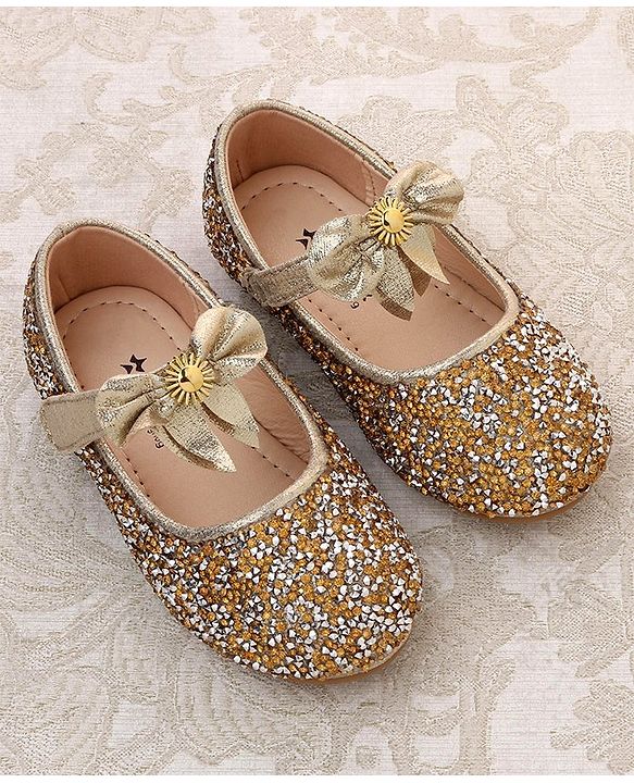 Cute Walk by Babyhug Buckled Closure Bellies With Bow Applique- Golden