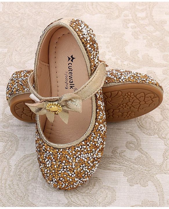 Cute Walk by Babyhug Buckled Closure Bellies With Bow Applique- Golden