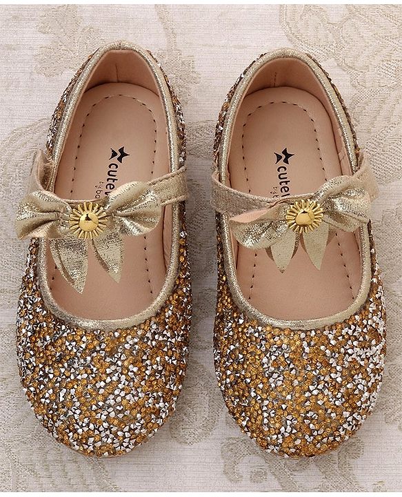 Cute Walk by Babyhug Buckled Closure Bellies With Bow Applique- Golden