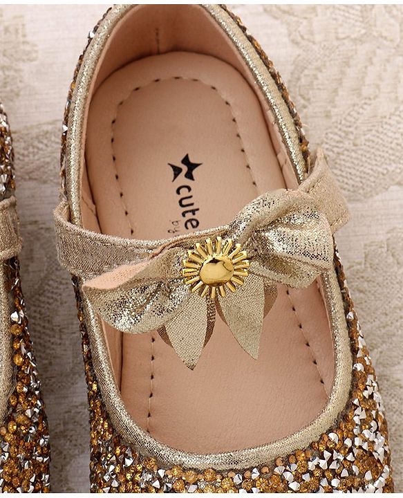 Cute Walk by Babyhug Buckled Closure Bellies With Bow Applique- Golden