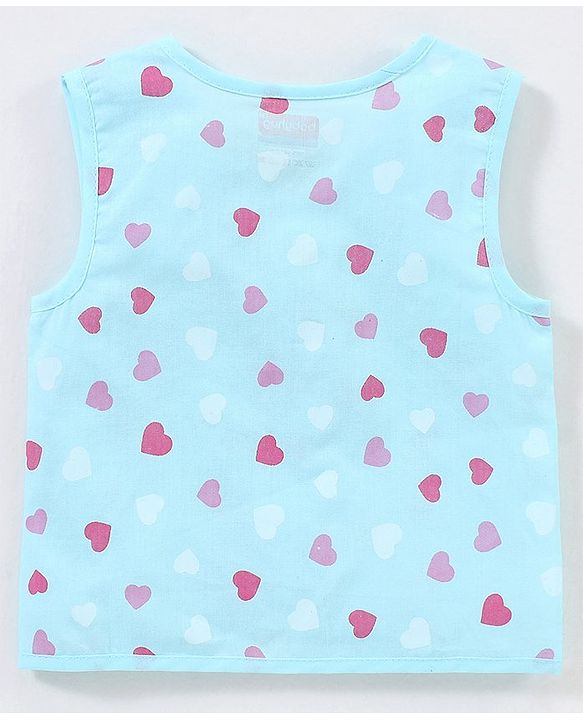 Babyhug 100% Cotton Woven Sleeveless Jhabla Heart Print Pack Of 3 - White & Blue