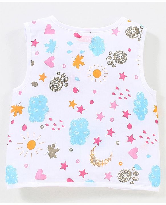 Babyhug 100% Cotton Woven Sleeveless Jhabla Heart Print Pack Of 3 - White & Blue