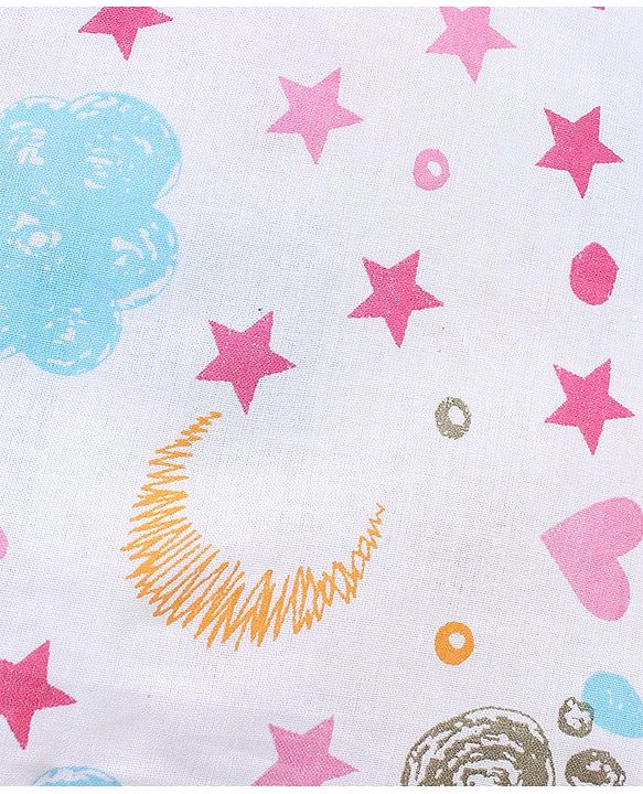 Babyhug 100% Cotton Woven Sleeveless Jhabla Heart Print Pack Of 3 - White & Blue