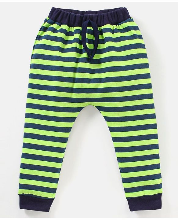 Babyhug Cotton Full Length Diaper Leggings Space & Stripes Print Pack of 3- Blue & Green