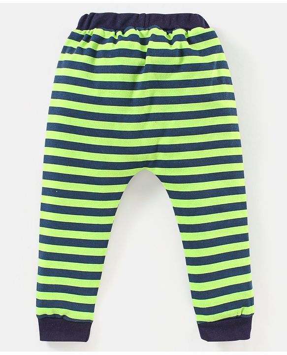 Babyhug Cotton Full Length Diaper Leggings Space & Stripes Print Pack of 3- Blue & Green