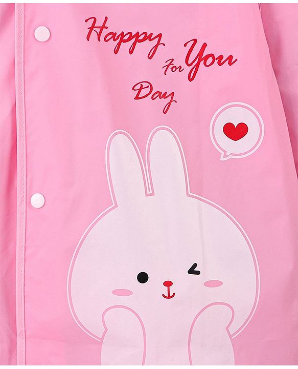 Babyhug Three Forth Sleeves Hooded Raincoat Bunny Print - Pink