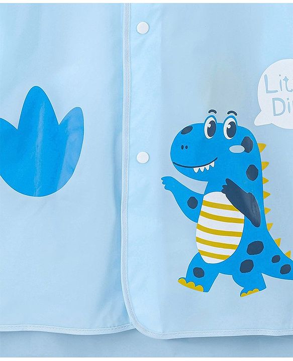 Babyhug Three Forth Sleeves Hooded Raincoat Little Dino Print - Blue