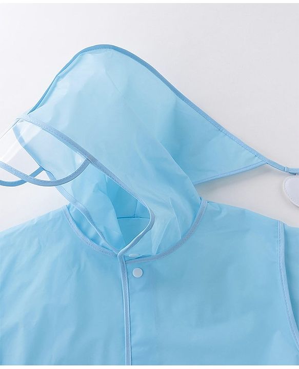 Babyhug Three Forth Sleeves Hooded Raincoat Little Dino Print - Blue