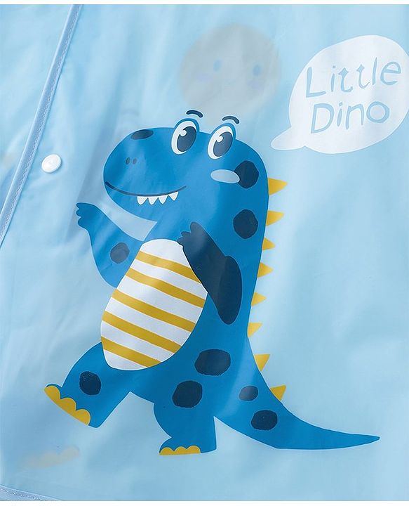 Babyhug Three Forth Sleeves Hooded Raincoat Little Dino Print - Blue