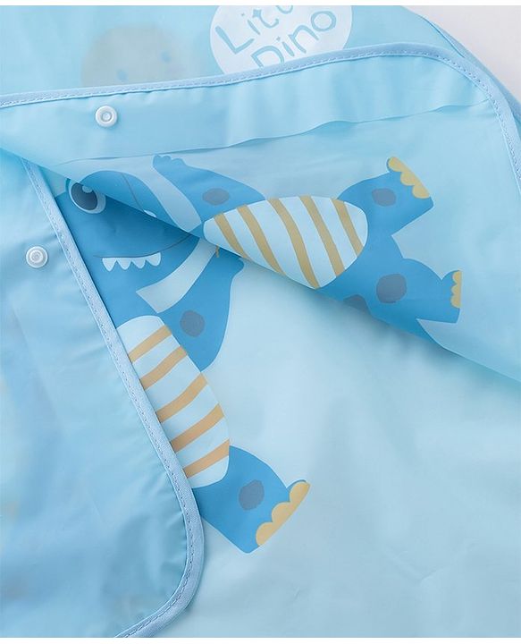 Babyhug Three Forth Sleeves Hooded Raincoat Little Dino Print - Blue