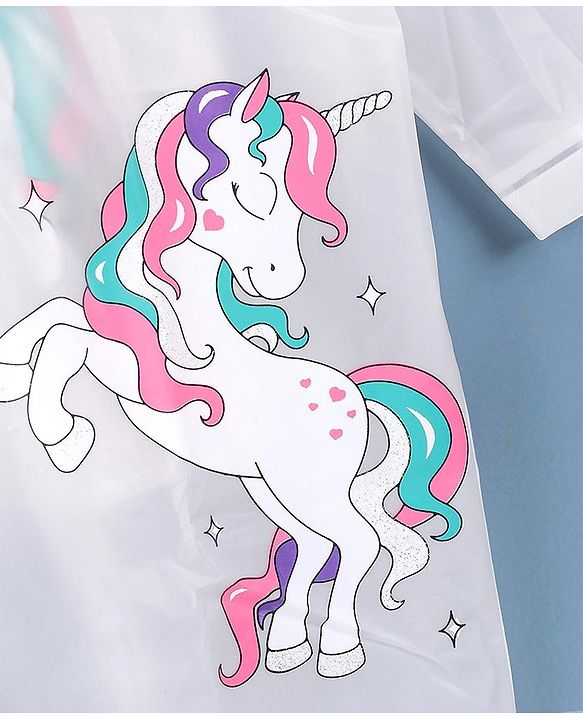 Babyhug Full Sleeves Hooded Raincoat Unicorn Print - White