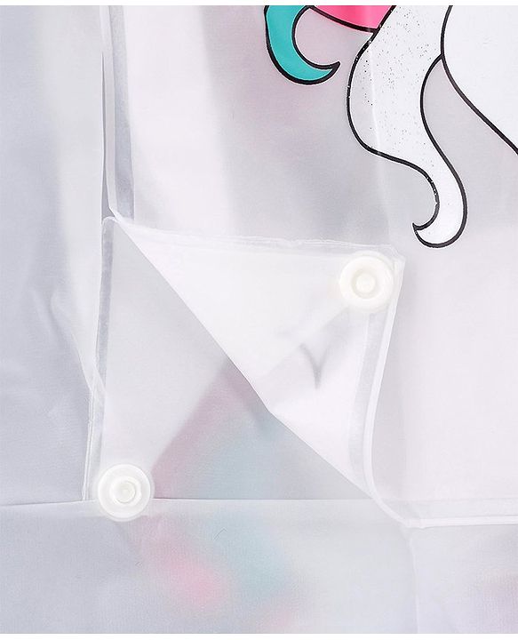 Babyhug Full Sleeves Hooded Raincoat Unicorn Print - White