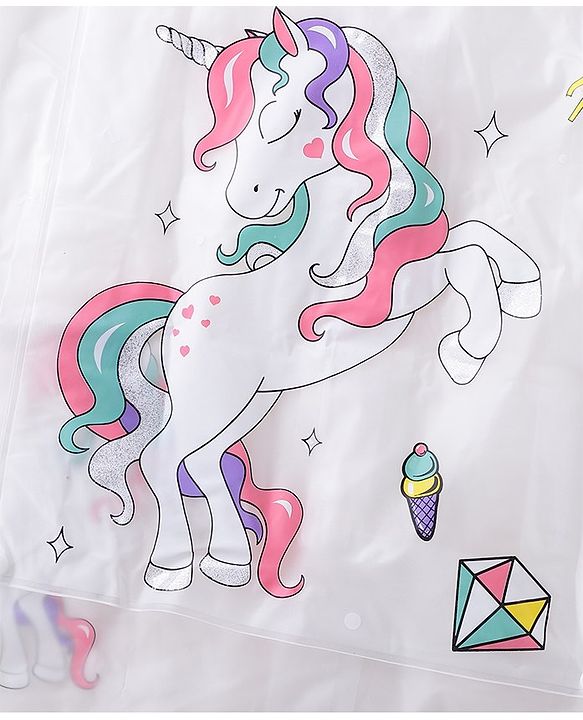 Babyhug Full Sleeves Hooded Raincoat Unicorn Print - White