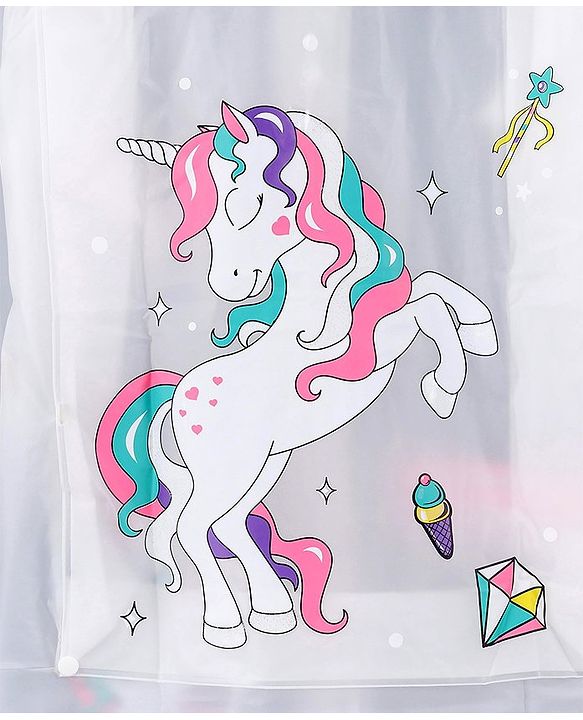 Babyhug Full Sleeves Hooded Raincoat Unicorn Print - White