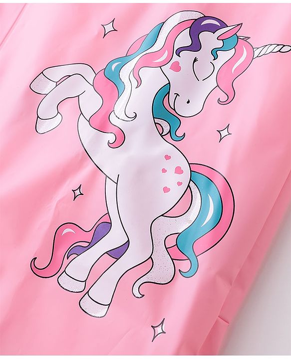 Babyhug Full Sleeves Hooded Raincoat Unicorn Print - Pink