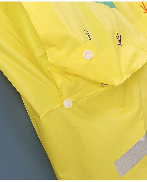 Babyhug Full Sleeves Hooded Raincoat Dino Print - Yellow