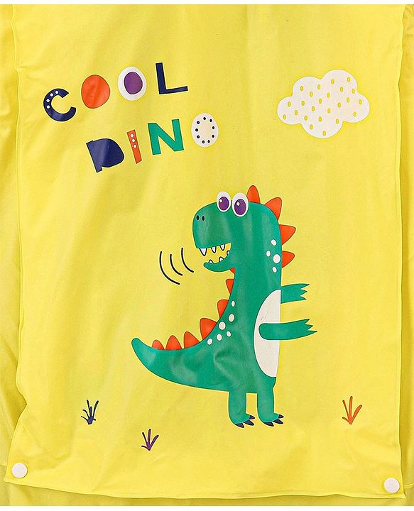 Babyhug Full Sleeves Hooded Raincoat Dino Print - Yellow