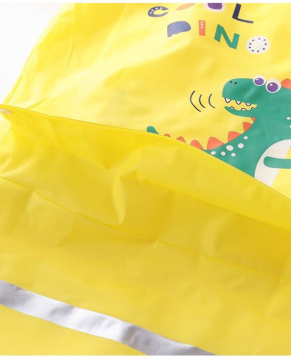 Babyhug Full Sleeves Hooded Raincoat Dino Print - Yellow