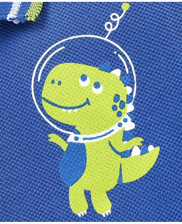 Babyhug Cotton Half Sleeves Dino Print T-shirt with Graphics - Blue & Lime