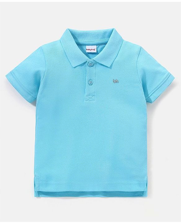 Babyhug Cotton Knit Half Sleeves Polo T-Shirt Solid - Blue