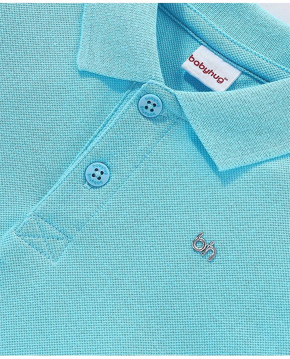 Babyhug Cotton Knit Half Sleeves Polo T-Shirt Solid - Blue