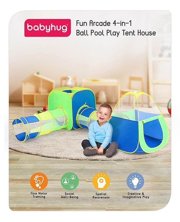 Babyhug My Fun Arcade 4-in-1 Ball Pool Play Tent House - Blue & Green