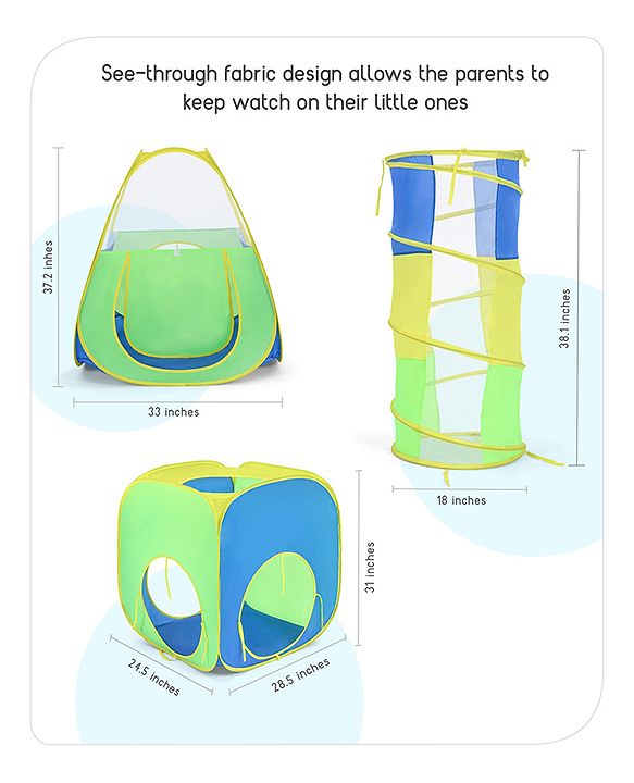 Babyhug My Fun Arcade 4-in-1 Ball Pool Play Tent House - Blue & Green