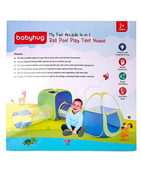 Babyhug My Fun Arcade 4-in-1 Ball Pool Play Tent House - Blue & Green