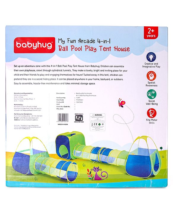 Babyhug My Fun Arcade 4-in-1 Ball Pool Play Tent House - Blue & Green