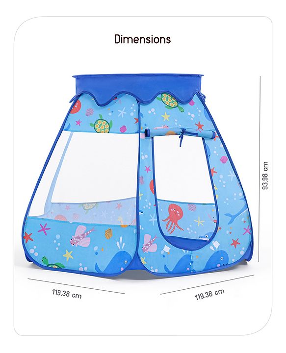 Babyhug Foldable Pop-Up Play Tent House Aquatic Theme - Blue | Ocean-Inspired Portable Play Tent | Encourages Creative Play & Exploration | Lightweight & Safe | BIS Certified