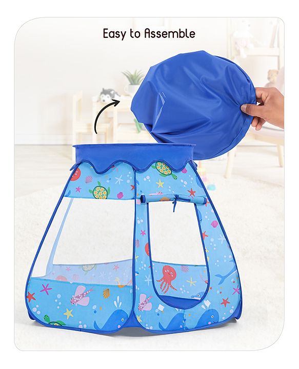 Babyhug Foldable Pop-Up Play Tent House Aquatic Theme - Blue | Ocean-Inspired Portable Play Tent | Encourages Creative Play & Exploration | Lightweight & Safe | BIS Certified