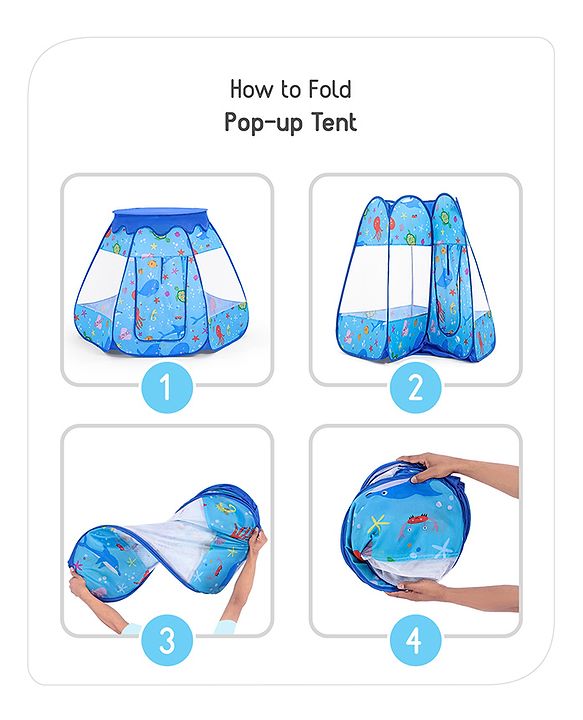 Babyhug Foldable Pop-Up Play Tent House Aquatic Theme - Blue | Ocean-Inspired Portable Play Tent | Encourages Creative Play & Exploration | Lightweight & Safe | BIS Certified