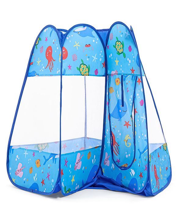 Babyhug Foldable Pop-Up Play Tent House Aquatic Theme - Blue | Ocean-Inspired Portable Play Tent | Encourages Creative Play & Exploration | Lightweight & Safe | BIS Certified