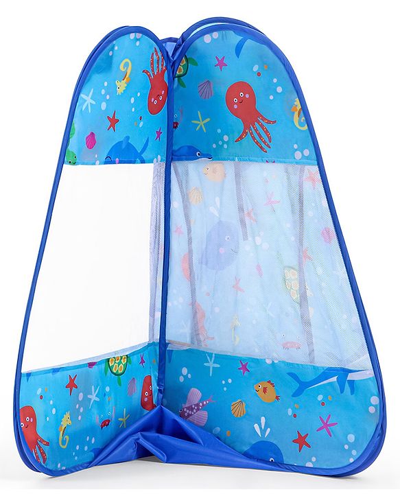 Babyhug Foldable Pop-Up Play Tent House Aquatic Theme - Blue | Ocean-Inspired Portable Play Tent | Encourages Creative Play & Exploration | Lightweight & Safe | BIS Certified