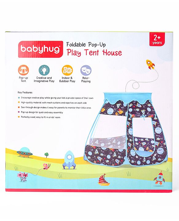 Babyhug Foldable Pop-Up Play Tent House Aquatic Theme - Blue | Ocean-Inspired Portable Play Tent | Encourages Creative Play & Exploration | Lightweight & Safe | BIS Certified