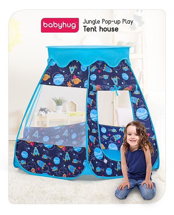 Babyhug Foldable Pop-up Play Tent House Space Theme - Blue |  Space-Themed Portable Play Tent | Ignites Imaginative Adventures & Fun | Easy-to-Store & Child-Safe | BIS Certified