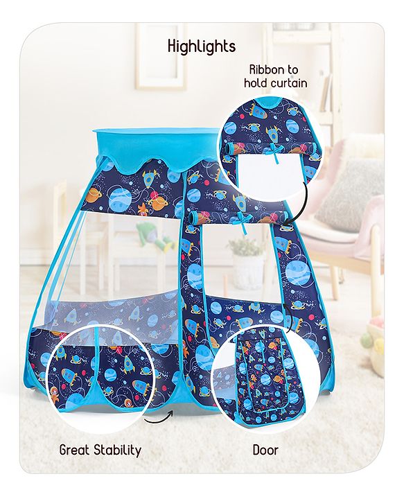 Babyhug Foldable Pop-up Play Tent House Space Theme - Blue |  Space-Themed Portable Play Tent | Ignites Imaginative Adventures & Fun | Easy-to-Store & Child-Safe | BIS Certified
