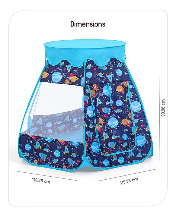 Babyhug Foldable Pop-up Play Tent House Space Theme - Blue |  Space-Themed Portable Play Tent | Ignites Imaginative Adventures & Fun | Easy-to-Store & Child-Safe | BIS Certified