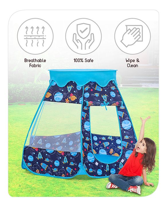 Babyhug Foldable Pop-up Play Tent House Space Theme - Blue |  Space-Themed Portable Play Tent | Ignites Imaginative Adventures & Fun | Easy-to-Store & Child-Safe | BIS Certified