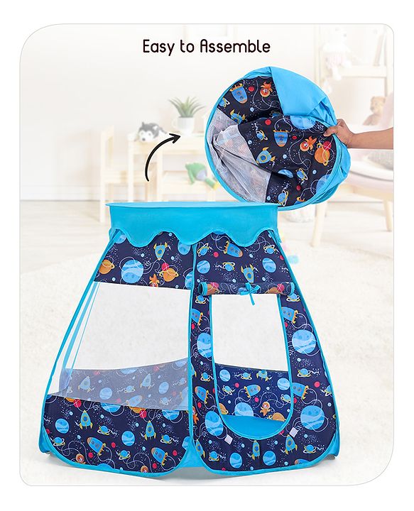 Babyhug Foldable Pop-up Play Tent House Space Theme - Blue |  Space-Themed Portable Play Tent | Ignites Imaginative Adventures & Fun | Easy-to-Store & Child-Safe | BIS Certified