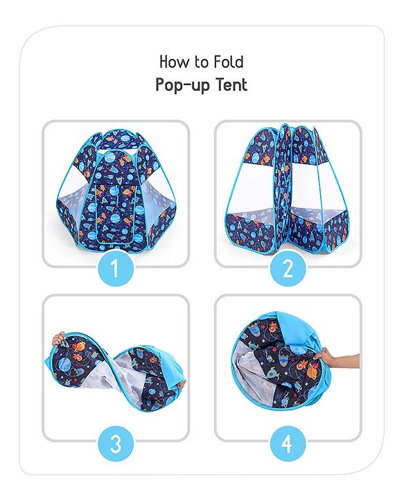 Babyhug Foldable Pop-up Play Tent House Space Theme - Blue |  Space-Themed Portable Play Tent | Ignites Imaginative Adventures & Fun | Easy-to-Store & Child-Safe | BIS Certified