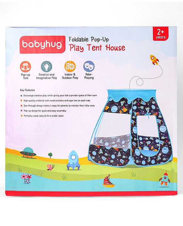 Babyhug Foldable Pop-up Play Tent House Space Theme - Blue |  Space-Themed Portable Play Tent | Ignites Imaginative Adventures & Fun | Easy-to-Store & Child-Safe | BIS Certified